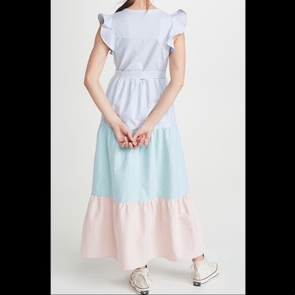 English Factory Color Block Dress with Tie💙💚🧡 - Picture 2 of 8